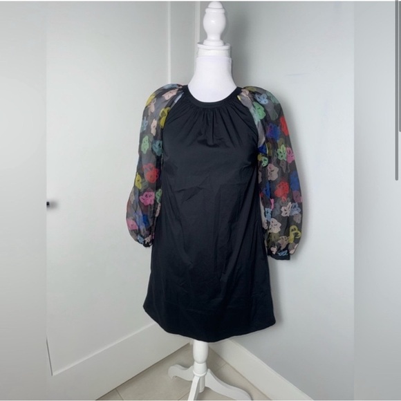 STAUD Toile Garden Black Dress with Multicolor Floral Sleeves - Picture 3 of 8